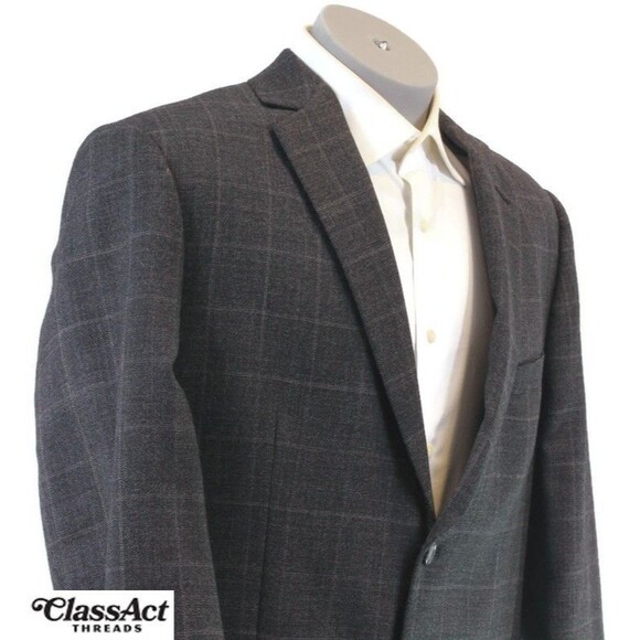 Pronto Uomo Platinum Gray Plaid Blazer Men Sport Coat Windowpane Jacket 46R - Picture 1 of 7